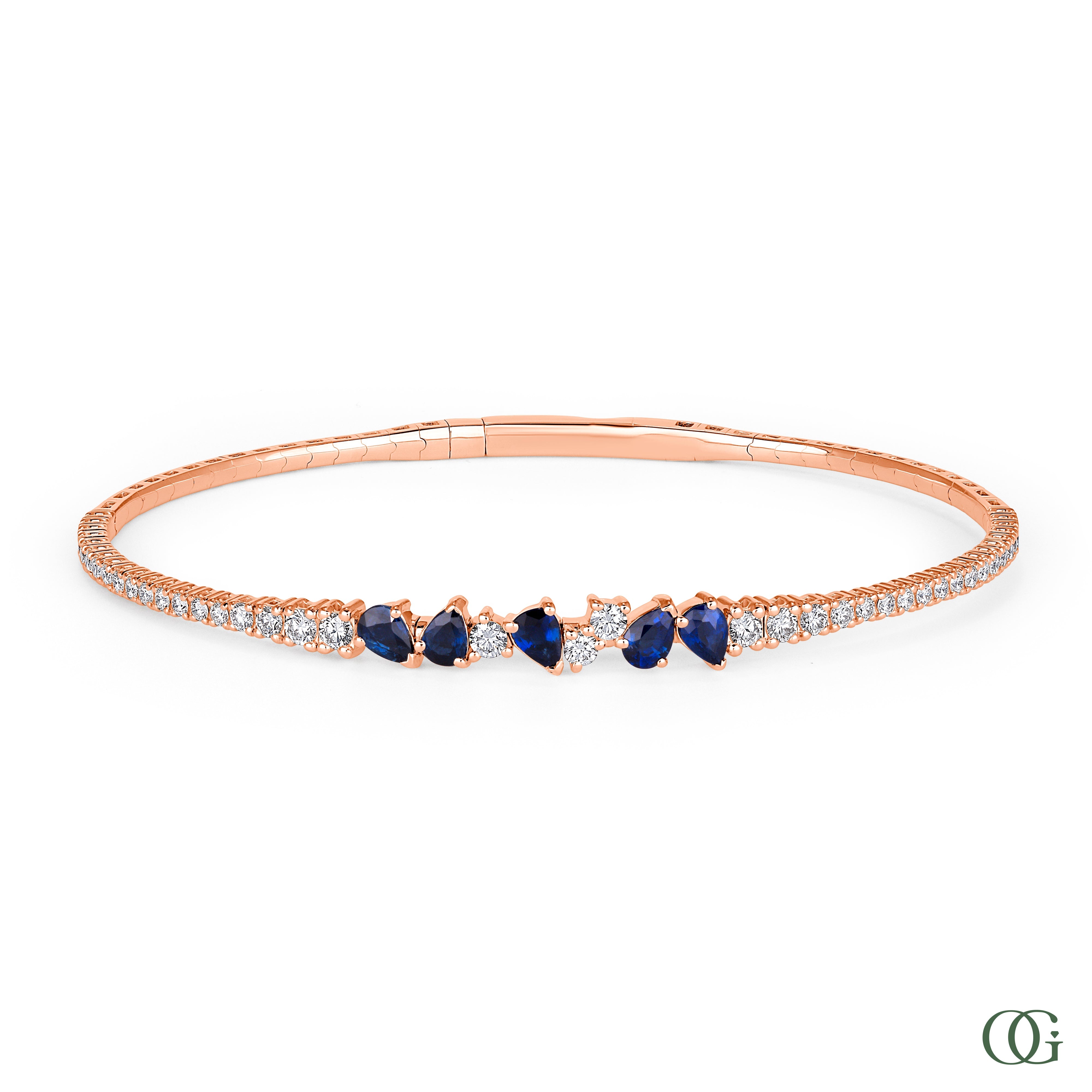 Diamond Bangle with Sapphire Center in 14K & 18K Gold