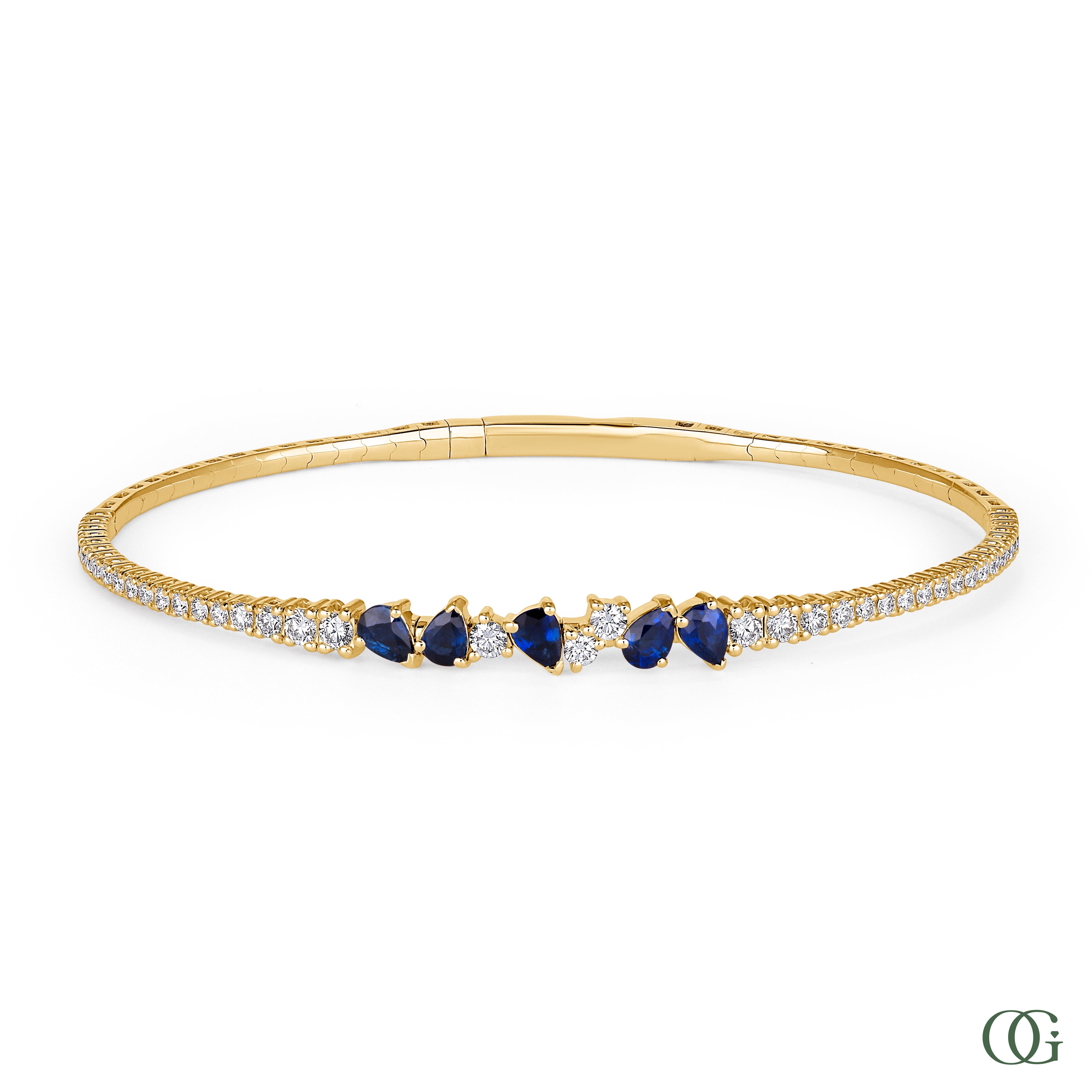 Diamond Bangle with Sapphire Center in 14K & 18K Gold