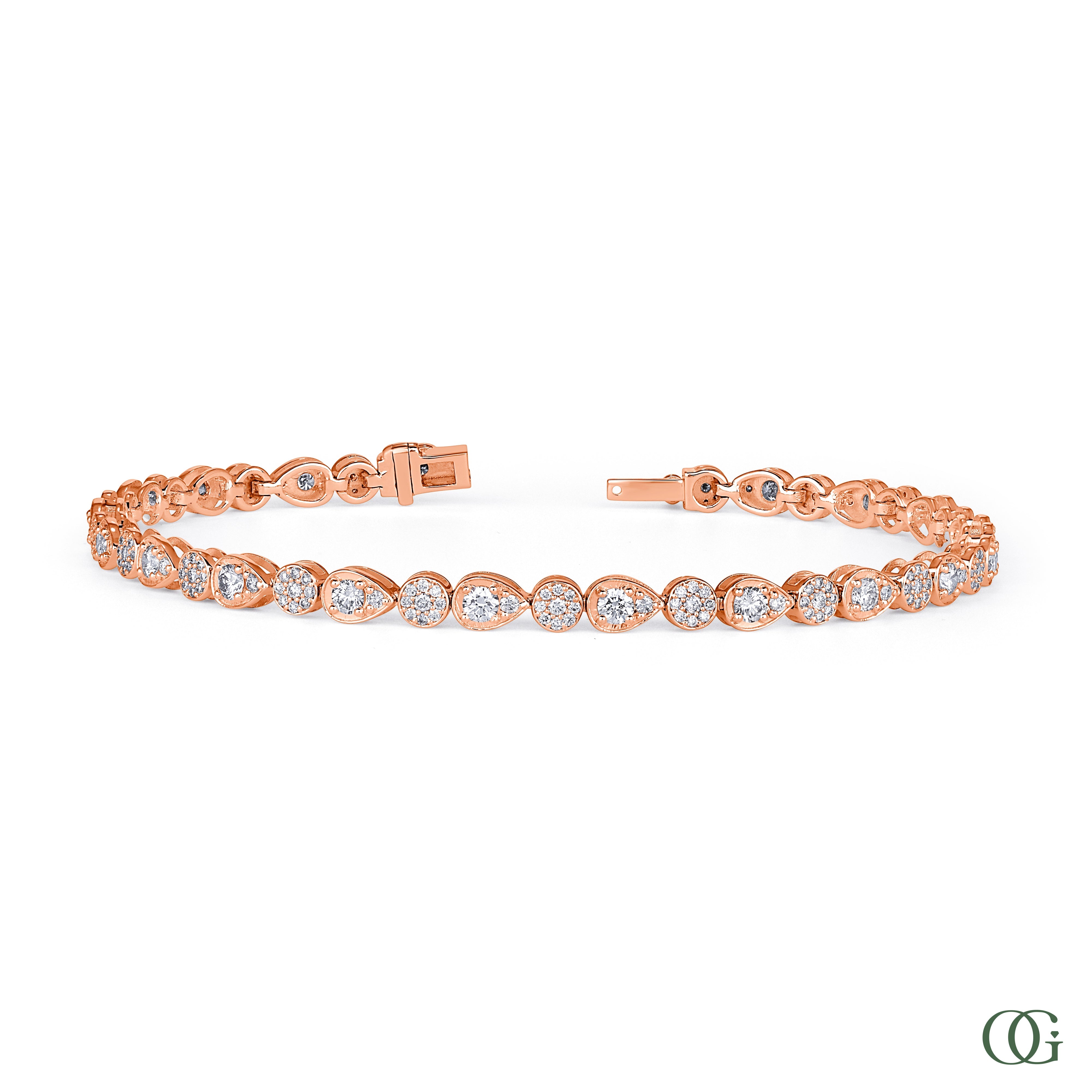 Diamond Pear and Round Shape Link Bracelet