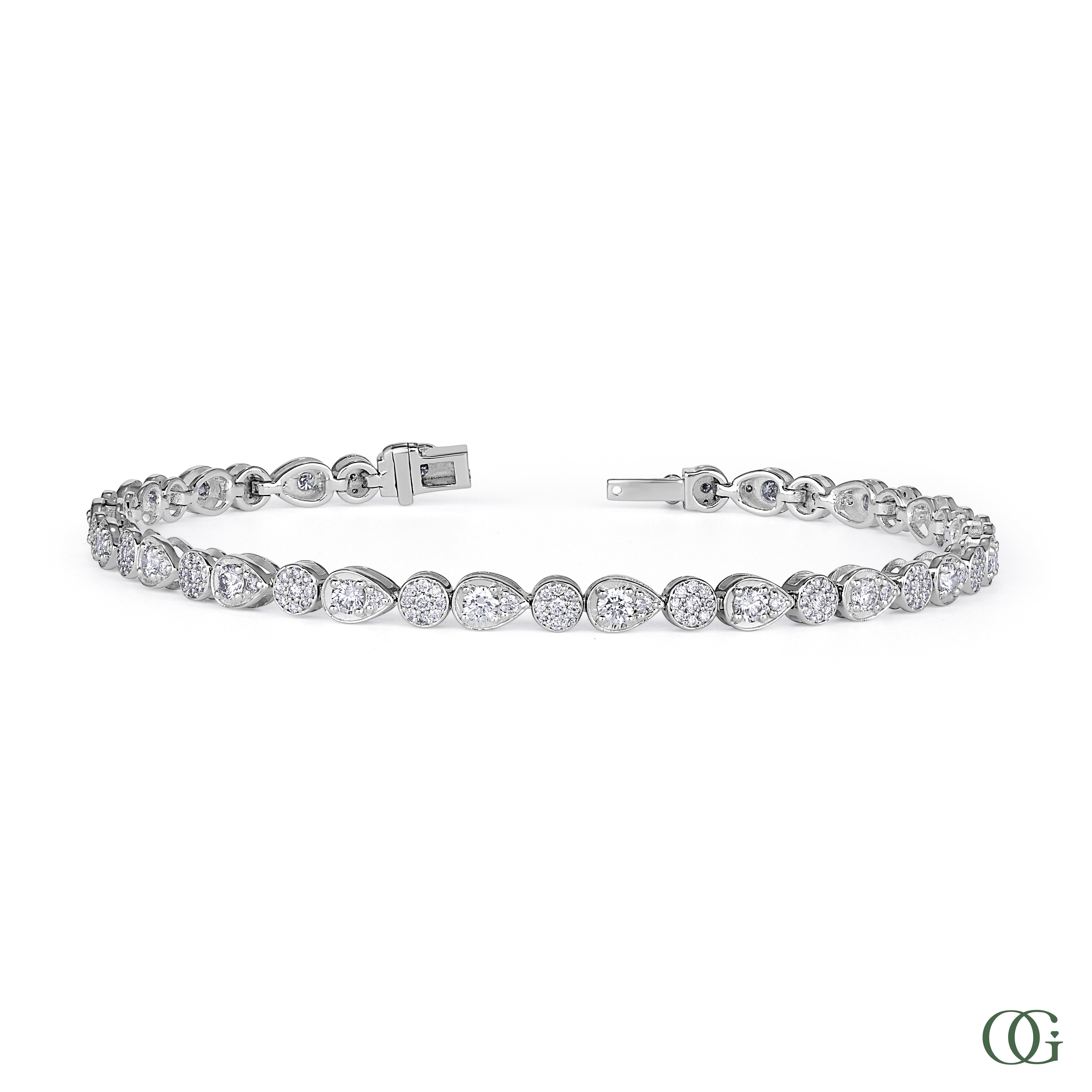 Diamond Pear and Round Shape Link Bracelet