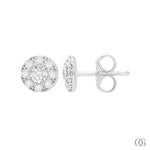 White gold earrings with clear gemstones on a white background